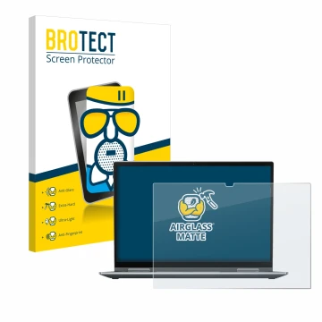 Face avant d’un emballage produit avec le logo de la marque BROTECT. À côté, l’appareil Lenovo ThinkPad X1 Yoga (6ème Gen.) es