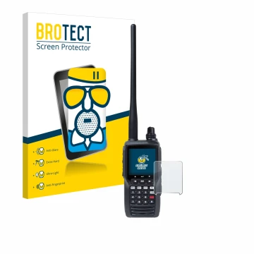 Face avant d’un emballage produit avec le logo de la marque BROTECT. À côté, l’appareil Yaesu FTA-550 est représenté avec la p