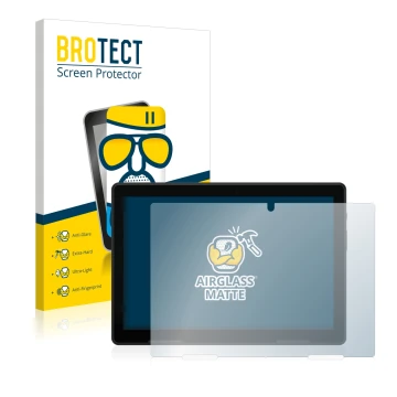 Face avant d’un emballage produit avec le logo de la marque BROTECT. À côté, l’appareil MEDION Lifetab E10802 est représenté a