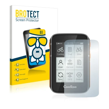 Face avant d’un emballage produit avec le logo de la marque BROTECT. À côté, l’appareil CooSpo BC200 est représenté avec la pr