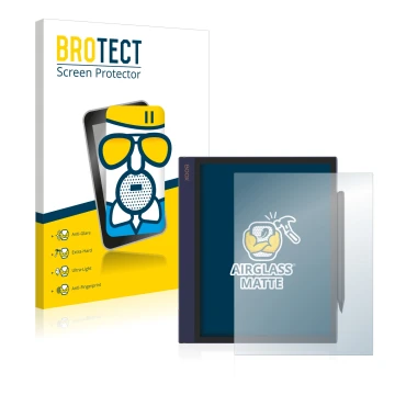 Face avant d’un emballage produit avec le logo de la marque BROTECT. À côté, l’appareil Boox Note Air est représenté avec la p