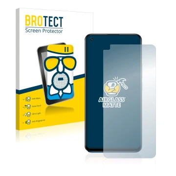 Face avant d’un emballage produit avec le logo de la marque BROTECT. À côté, l’appareil realme 8 est représenté avec la protec