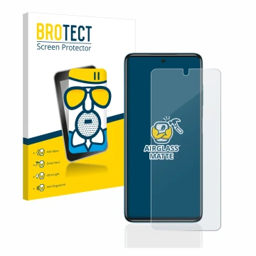 Face avant d’un emballage produit avec le logo de la marque BROTECT. À côté, l’appareil Xiaomi Poco X3 Pro est représenté avec