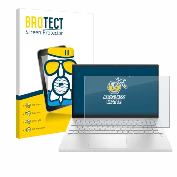 Face avant d’un emballage produit avec le logo de la marque BROTECT. À côté, l’appareil HP Pavilion x360 (15-erX) est représen