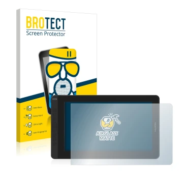 Face avant d’un emballage produit avec le logo de la marque BROTECT. À côté, l’appareil Huion Kamvas 13 est représenté avec la