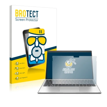 Face avant d’un emballage produit avec le logo de la marque BROTECT. À côté, l’appareil HP Elite x2 G8 est représenté avec la 