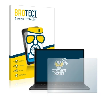 Face avant d’un emballage produit avec le logo de la marque BROTECT. À côté, l’appareil Microsoft Surface Laptop 4 15