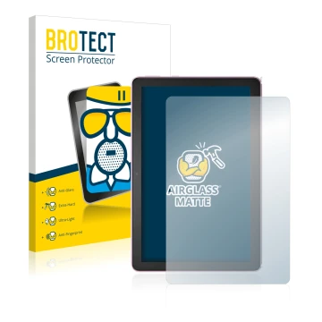 Face avant d’un emballage produit avec le logo de la marque BROTECT. À côté, l’appareil Amazon Fire HD 10 Plus 2021 (11ème Gen