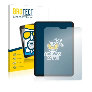 Face avant d’un emballage produit avec le logo de la marque BROTECT. À côté, l’appareil Apple iPad Pro 11