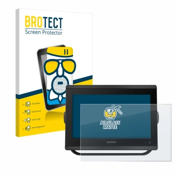 Face avant d’un emballage produit avec le logo de la marque BROTECT. À côté, l’appareil Garmin GPSMAP 8412 xsv est représenté 