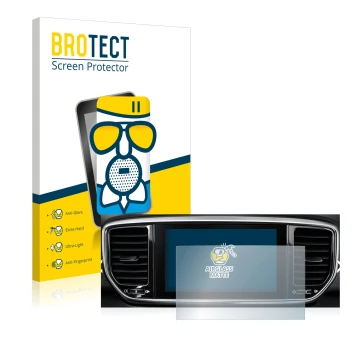 Face avant d’un emballage produit avec le logo de la marque BROTECT. À côté, l’appareil Kia Sportage QLPE 2020 Infotainment Sy