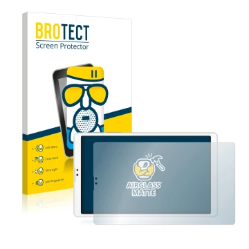 Face avant d’un emballage produit avec le logo de la marque BROTECT. À côté, l’appareil Samsung Galaxy Tab A7 Lite LTE 2021 (e