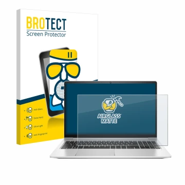 Face avant d’un emballage produit avec le logo de la marque BROTECT. À côté, l’appareil HP ProBook 450 G8 est représenté avec 