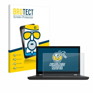 Face avant d’un emballage produit avec le logo de la marque BROTECT. À côté, l’appareil Lenovo ThinkPad P15 Gen 2 est représen