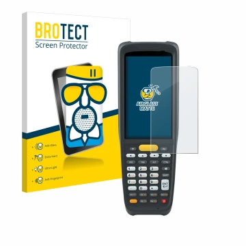 Face avant d’un emballage produit avec le logo de la marque BROTECT. À côté, l’appareil Zebra MC2200 est représenté avec la pr