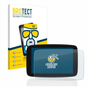 Face avant d’un emballage produit avec le logo de la marque BROTECT. À côté, l’appareil TomTom Go Expert 7