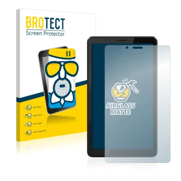 Face avant d’un emballage produit avec le logo de la marque BROTECT. À côté, l’appareil Lenovo Tab M7 (3ème Gen.) est représen