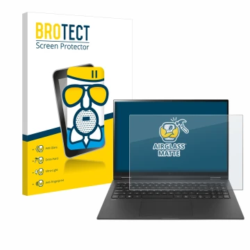 Face avant d’un emballage produit avec le logo de la marque BROTECT. À côté, l’appareil LG gram 16'' 2-in-1 Touch est représen