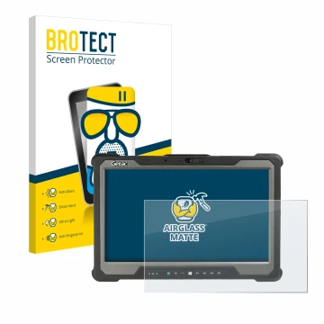 Face avant d’un emballage produit avec le logo de la marque BROTECT. À côté, l’appareil Getac A140 est représenté avec la prot