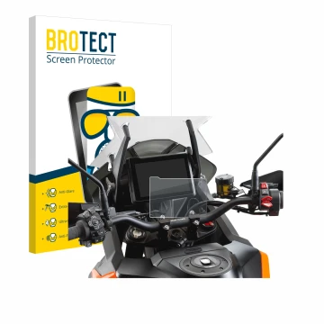 Face avant d’un emballage produit avec le logo de la marque BROTECT. À côté, l’appareil KTM 1290 Super Adventure S 2021 TFT 7