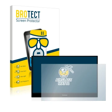 Face avant d’un emballage produit avec le logo de la marque BROTECT. À côté, l’appareil ViewSonic TD1655 est représenté avec l