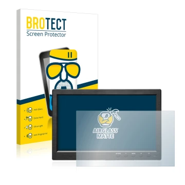 Face avant d’un emballage produit avec le logo de la marque BROTECT. À côté, l’appareil Podofo HD Monitor 10.1