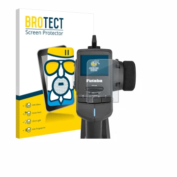 Face avant d’un emballage produit avec le logo de la marque BROTECT. À côté, l’appareil Futaba T3PV est représenté avec la pro