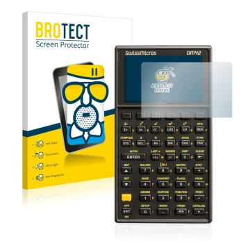 Face avant d’un emballage produit avec le logo de la marque BROTECT. À côté, l’appareil SwissMicros DM42 est représenté avec l