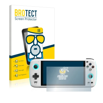 Face avant d’un emballage produit avec le logo de la marque BROTECT. À côté, l’appareil AYN Odin est représenté avec la protec