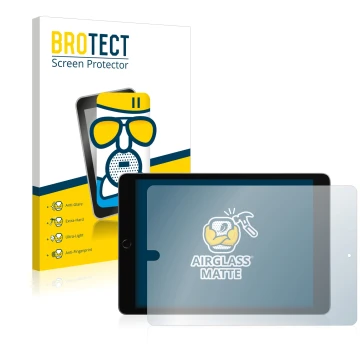 Face avant d’un emballage produit avec le logo de la marque BROTECT. À côté, l’appareil Apple iPad 10.2