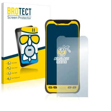 Face avant d’un emballage produit avec le logo de la marque BROTECT. À côté, l’appareil Trimble TDC600 est représenté avec la 