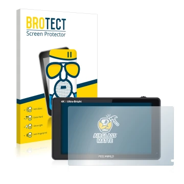 Face avant d’un emballage produit avec le logo de la marque BROTECT. À côté, l’appareil Feelworld LUT6S 6