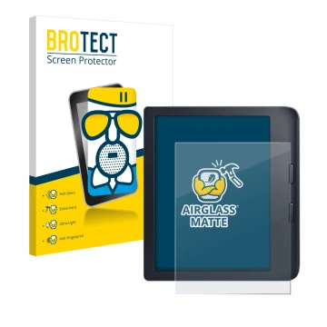 Face avant d’un emballage produit avec le logo de la marque BROTECT. À côté, l’appareil Kobo Libra 2 est représenté avec la pr