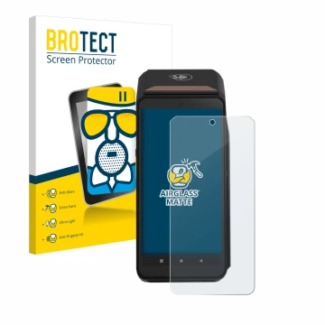 Face avant d’un emballage produit avec le logo de la marque BROTECT. À côté, l’appareil ingenico Axium DX8000 est représenté a