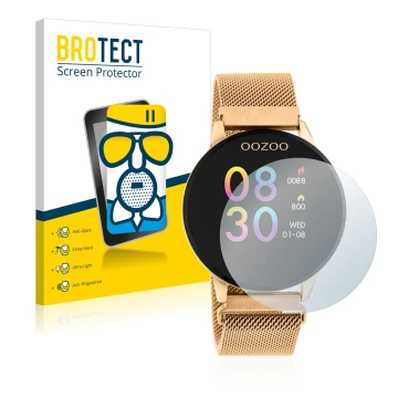 Face avant d’un emballage produit avec le logo de la marque BROTECT. À côté, l’appareil Oozoo Q00117 est représenté avec la pr