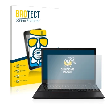 Face avant d’un emballage produit avec le logo de la marque BROTECT. À côté, l’appareil Lenovo ThinkPad T15 Gen 2 est représen