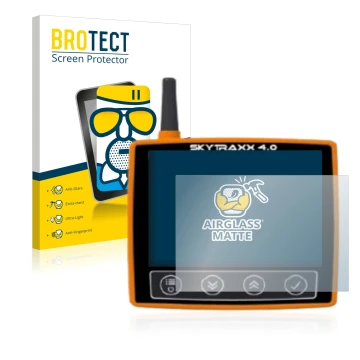 Face avant d’un emballage produit avec le logo de la marque BROTECT. À côté, l’appareil Skytraxx 4.0 est représenté avec la pr