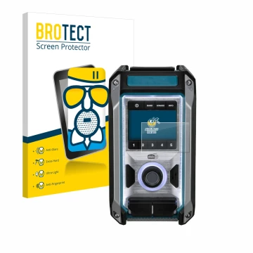 Face avant d’un emballage produit avec le logo de la marque BROTECT. À côté, l’appareil Makita DMR115 est représenté avec la p