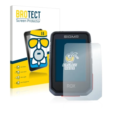 Face avant d’un emballage produit avec le logo de la marque BROTECT. À côté, l’appareil Sigma ROX 2.0 est représenté avec la p