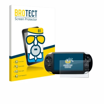 Face avant d’un emballage produit avec le logo de la marque BROTECT. À côté, l’appareil Sony Playstation PS Vita est représent
