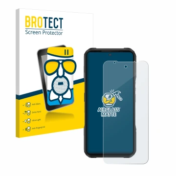 Face avant d’un emballage produit avec le logo de la marque BROTECT. À côté, l’appareil Doogee V20 est représenté avec la prot