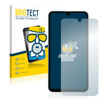 Face avant d’un emballage produit avec le logo de la marque BROTECT. À côté, l’appareil ZTE Blade A71 est représenté avec la p