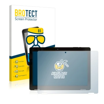 Face avant d’un emballage produit avec le logo de la marque BROTECT. À côté, l’appareil Hannspree Pad Apollo 2 est représenté 