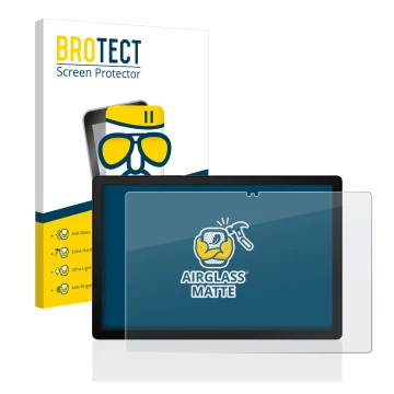 Face avant d’un emballage produit avec le logo de la marque BROTECT. À côté, l’appareil Samsung Galaxy Tab A8 WiFi est représe