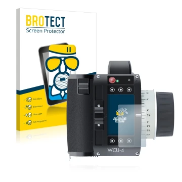 Face avant d’un emballage produit avec le logo de la marque BROTECT. À côté, l’appareil Arri WCU-4 est représenté avec la prot