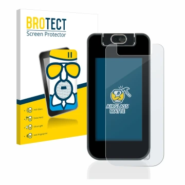 Face avant d’un emballage produit avec le logo de la marque BROTECT. À côté, l’appareil Vtech Kidicom Advance 3.0 est représen
