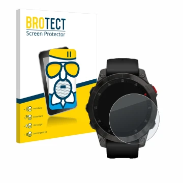 Face avant d’un emballage produit avec le logo de la marque BROTECT. À côté, l’appareil Garmin epix (Gen. 2) est représenté av