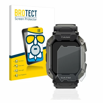 Face avant d’un emballage produit avec le logo de la marque BROTECT. À côté, l’appareil Kospet Tank M1 est représenté avec la 