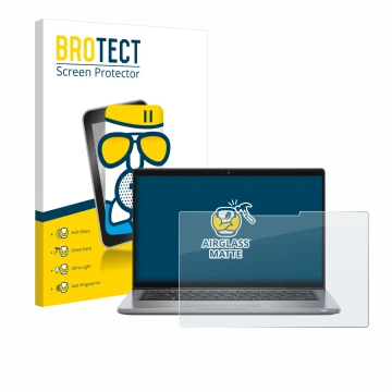 Face avant d’un emballage produit avec le logo de la marque BROTECT. À côté, l’appareil Dell Latitude 7320 2-in-1 est représen