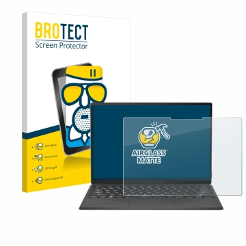 Face avant d’un emballage produit avec le logo de la marque BROTECT. À côté, l’appareil ASUS Rog Flow Z13 2022 est représenté 